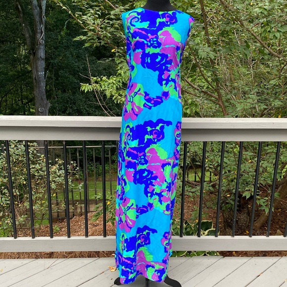 Vintage Dresses & Skirts - Vintage 60s 70s Psychedelic Flower Power Abstract Print Maxi Dress
